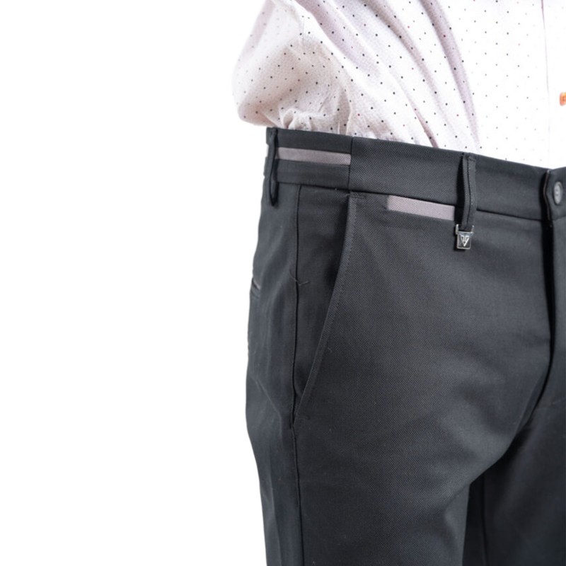 Vittorio Chino Pants With Two-Tone Details On The Waistband-Black