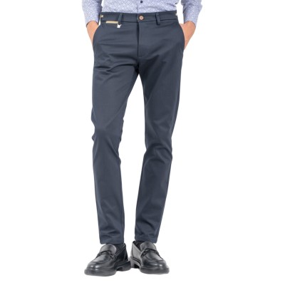 Vittorio Chino Pants With Two-Tone Details On The Waistband-Blue