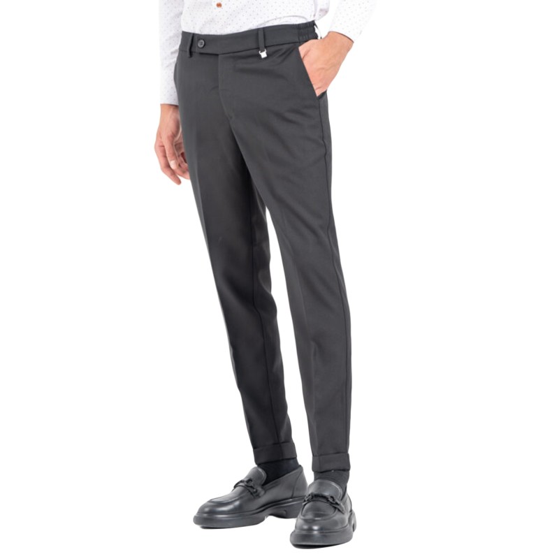 Vittorio Trousers Slim Fit With Elastic Waist-Black