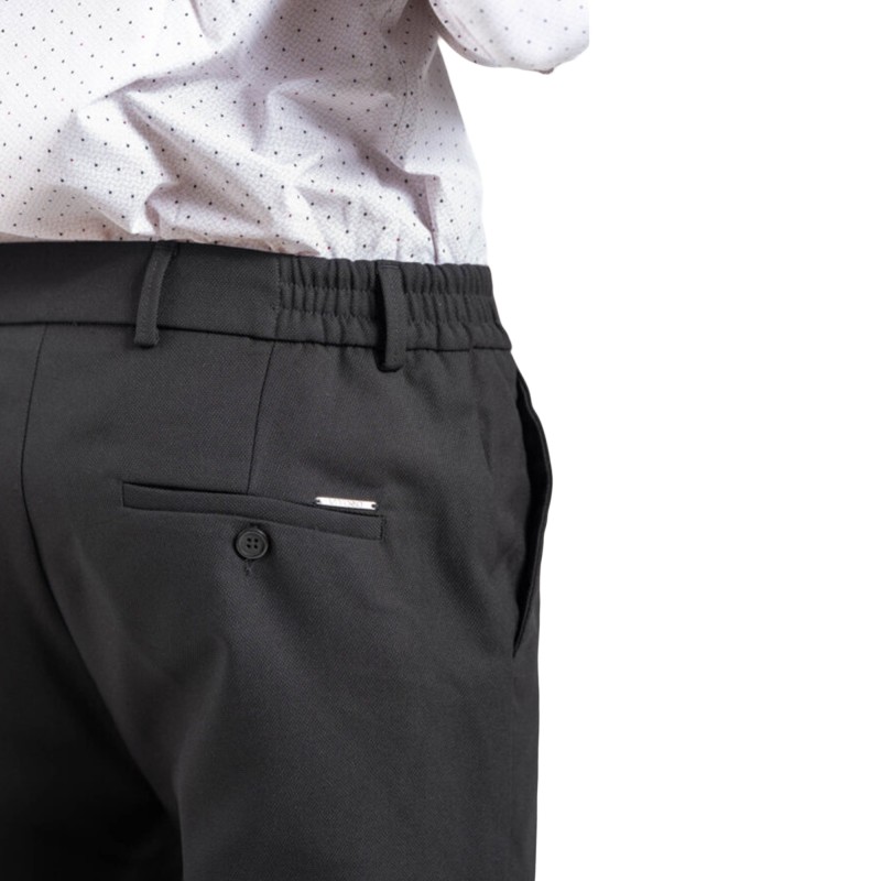 Vittorio Trousers Slim Fit With Elastic Waist-Black