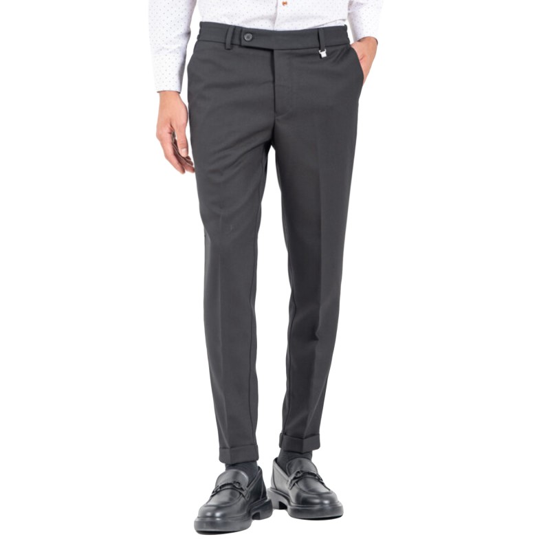 Vittorio Trousers Slim Fit With Elastic Waist-Black
