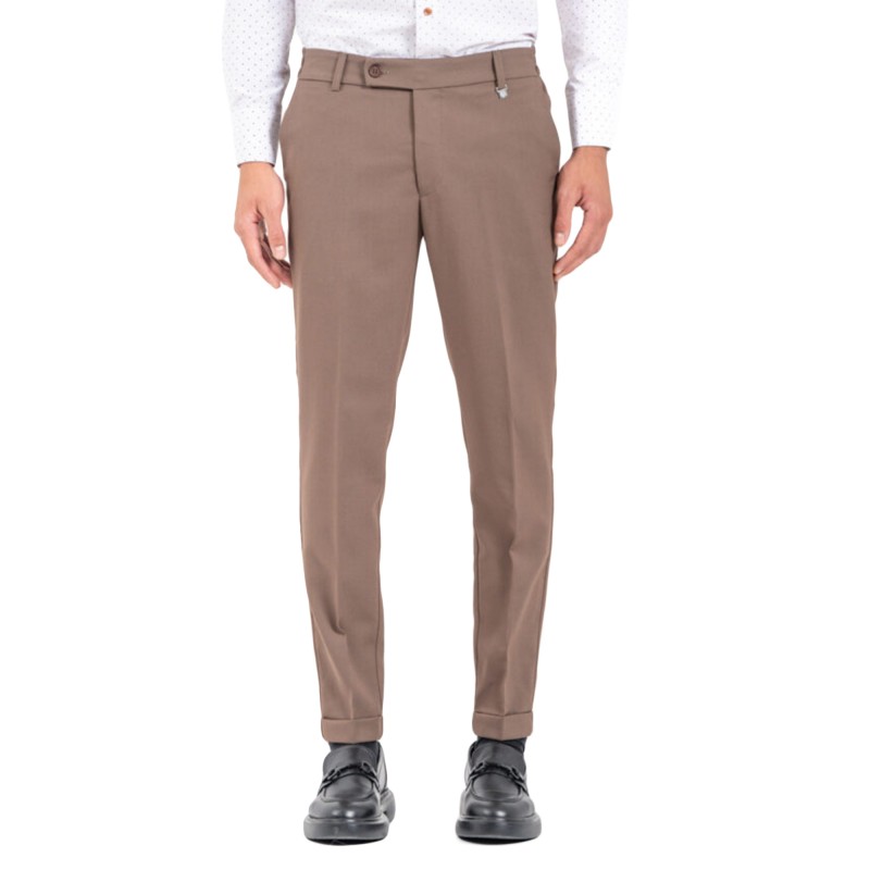 Vittorio Trousers Slim Fit With Elastic Waist-Brown