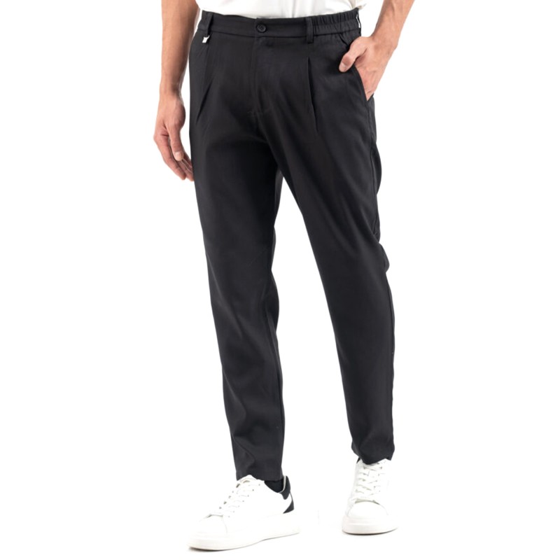 Vittorio Trousers Straigth Line With Elastic Waist-Black