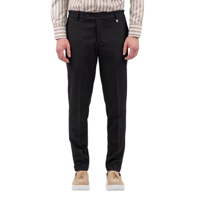 Vittorio Trousers Slim Fit Button Closure And Elastic Waist-Black