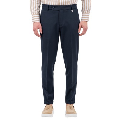Vittorio Trousers Slim Fit Button Closure And Elastic Waist-Blue