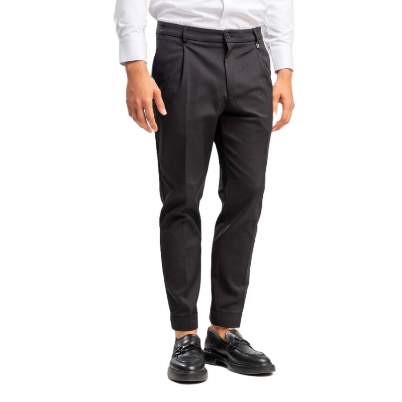 Vittorio Trousers Straight Leg With Lapels-Black Vittorio Trousers Straight Leg With Lapels-Black
