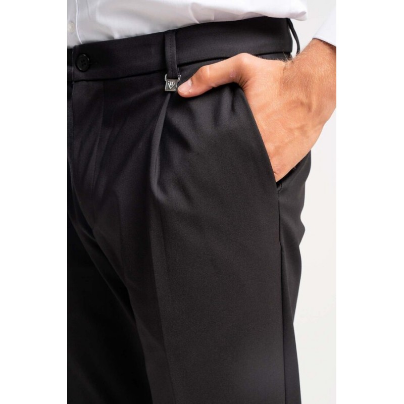 Vittorio Trousers Straight Leg With Lapels-Black Vittorio Trousers Straight Leg With Lapels-Black