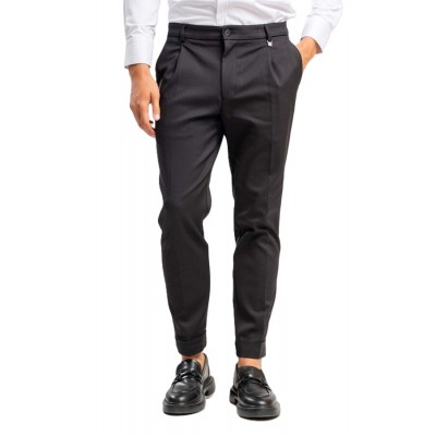 Vittorio Trousers Straight Leg With Lapels-Black