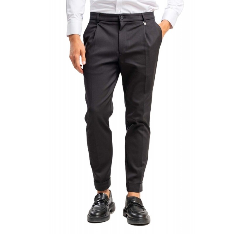 Vittorio Trousers Straight Leg With Lapels-Black Vittorio Trousers Straight Leg With Lapels-Black