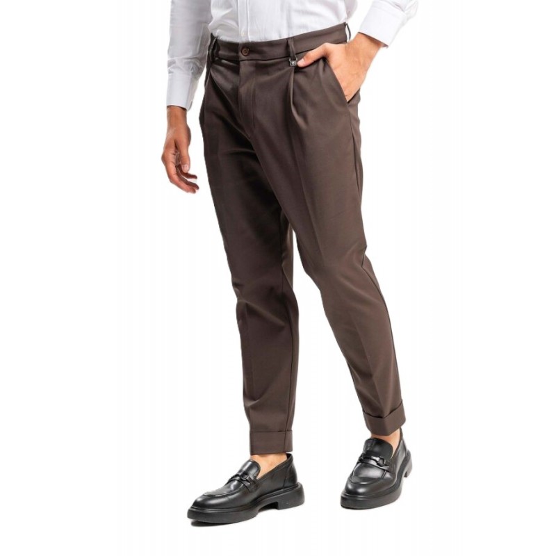 Vittorio Trousers Straight Leg With Lapels-Brown Vittorio Trousers Straight Leg With Lapels-Brown