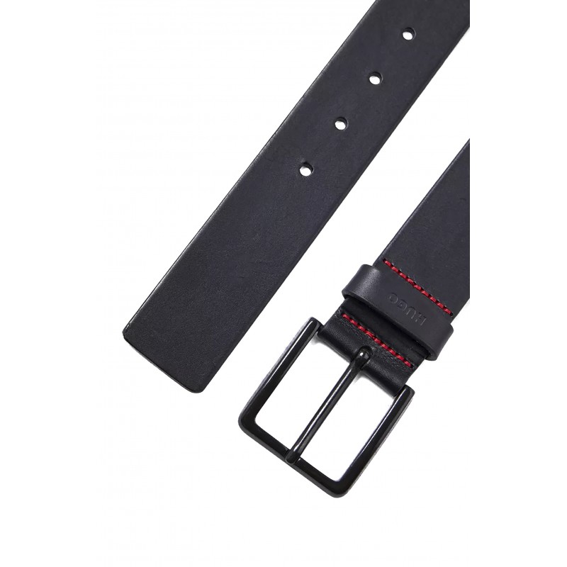 Hugo Leather Belt With Matte Gunmetal Hardware-Black Hugo Leather Belt With Matte Gunmetal Hardware-Black