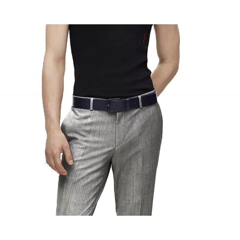 Hugo Leather Belt With Matte Gunmetal Hardware-Black Hugo Leather Belt With Matte Gunmetal Hardware-Black