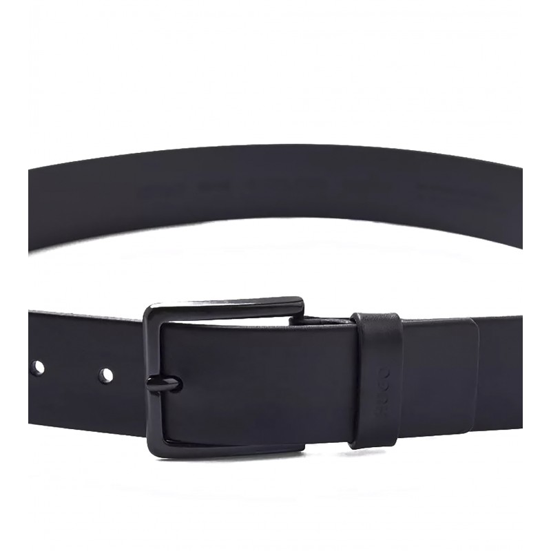 Hugo Leather Belt With Matte Gunmetal Hardware-Black Hugo Leather Belt With Matte Gunmetal Hardware-Black