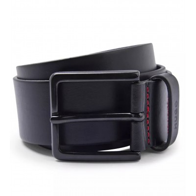 Hugo Leather Belt With Matte Gunmetal Hardware-Black