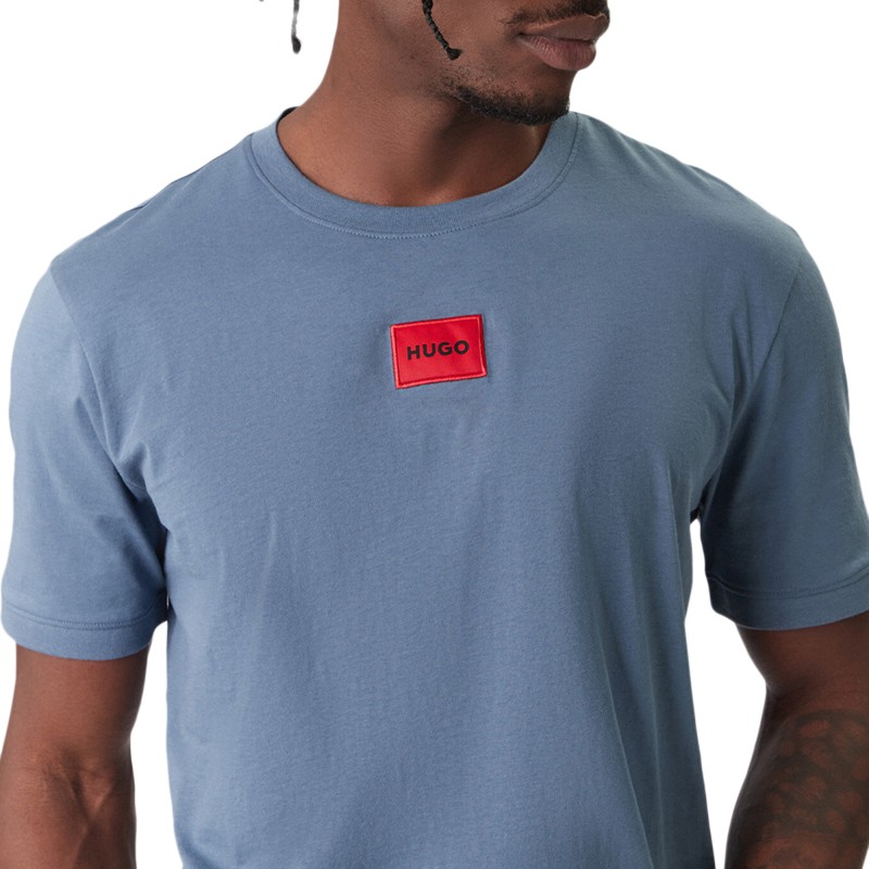 Hugo T-Shirt With Logo Label-Open Blue
