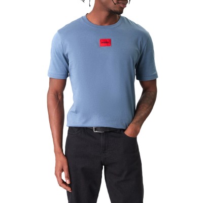 Hugo T-Shirt With Logo Label-Open Blue