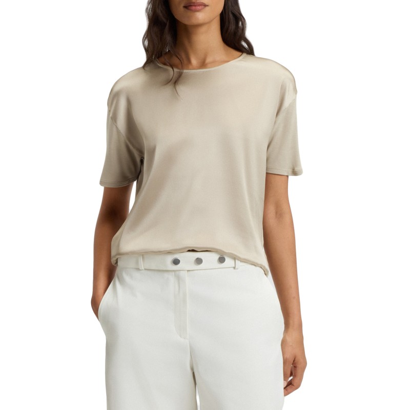 Boss Top With Stretch-Silk Front-Light Beige Boss Top With Stretch-Silk Front-Light Beige