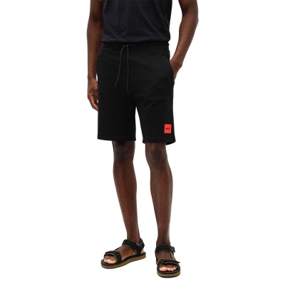 Hugo French-Terry Cotton Shorts With Red Label-Black
