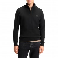 Boss Sweatshirt Zip-neck With Logo Patch-Black