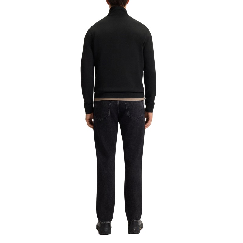 Boss Sweatshirt Zip-neck With Logo Patch-Black