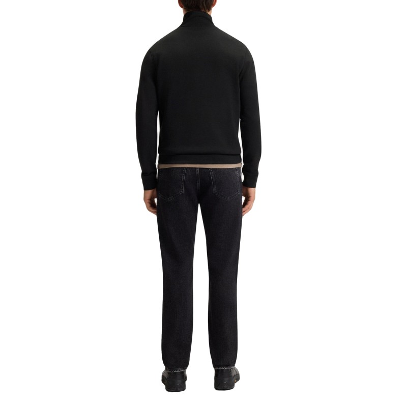 Boss Sweatshirt Zip-neck With Logo Patch-Black