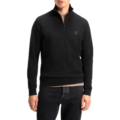 Boss Sweatshirt Zip-neck With Logo Patch-Black
