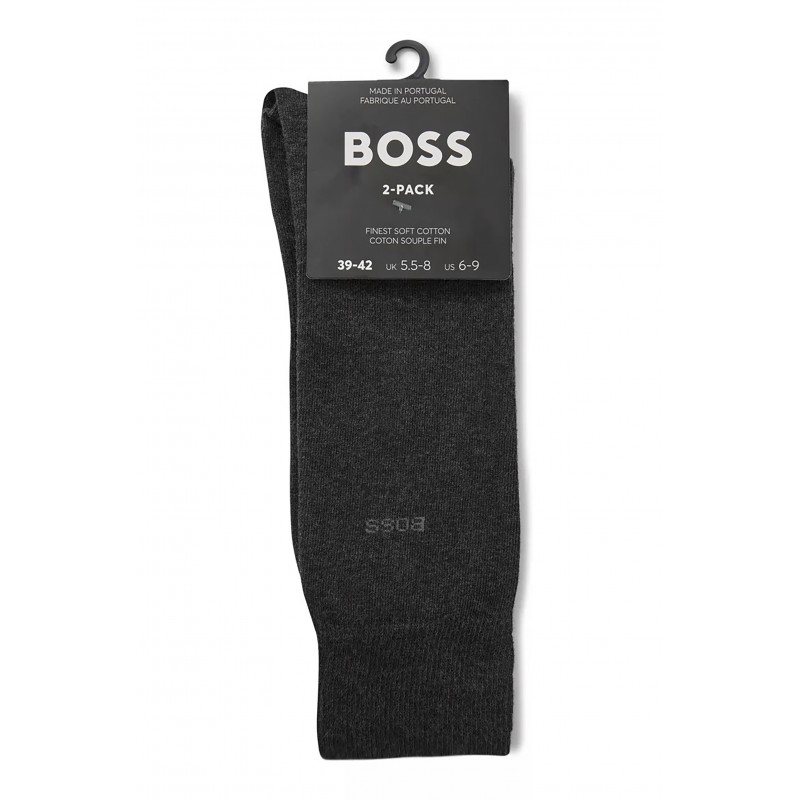 Boss Two-Pack Regular Length Socks In Stretch Fabric-Charcoal