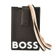 Boss Italian-Leather Phone Holder With Neck Strap-Black