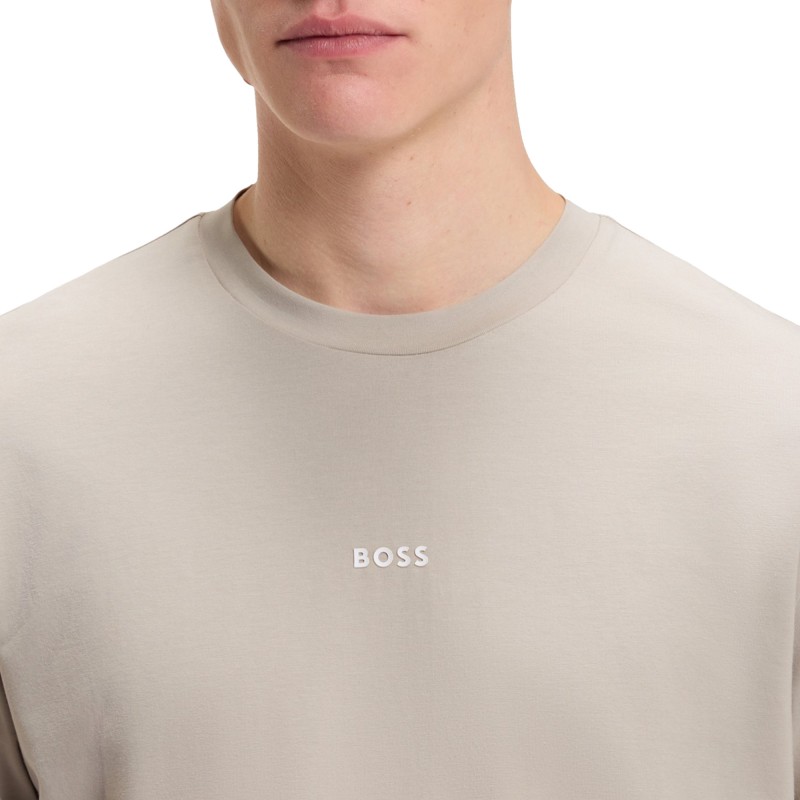 Boss T-Shirt Relaxed-Fit With A Layered Logo Print-Light Beige Boss T-Shirt Relaxed-Fit With A Layered Logo Print-Light Beige
