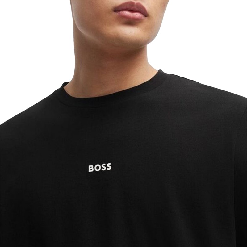 Boss Stretch-Cotton Regular-Fit T-Shirt With Contrast Logo-Black Boss Stretch-Cotton Regular-Fit T-Shirt With Contrast Logo-Black