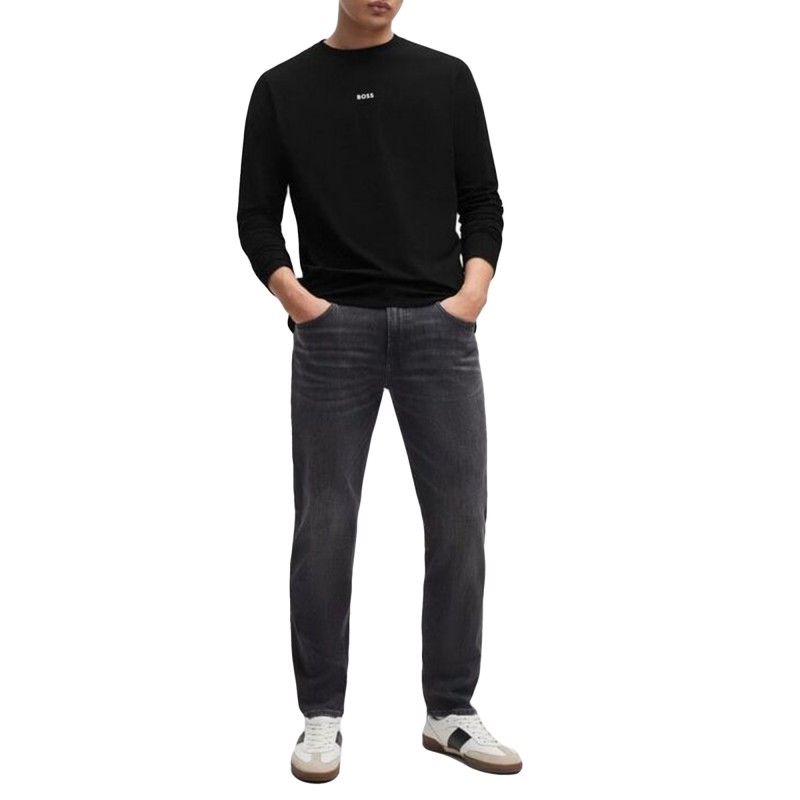 Boss Stretch-Cotton Regular-Fit T-Shirt With Contrast Logo-Black Boss Stretch-Cotton Regular-Fit T-Shirt With Contrast Logo-Black