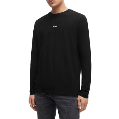Boss Stretch-Cotton Regular-Fit T-Shirt With Contrast Logo-Black