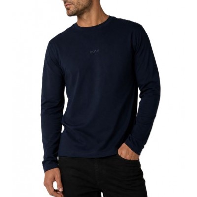 Boss T-Shirt Regular-Fit With Contrast Logo-Dark Blue