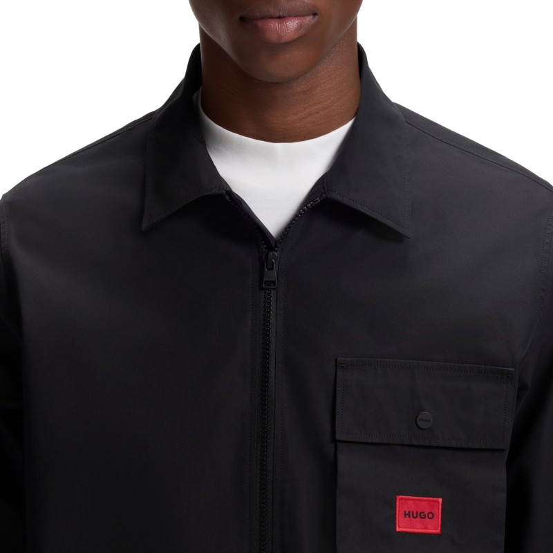 Hugo Overshirt Zip Up With Logo Label-Black