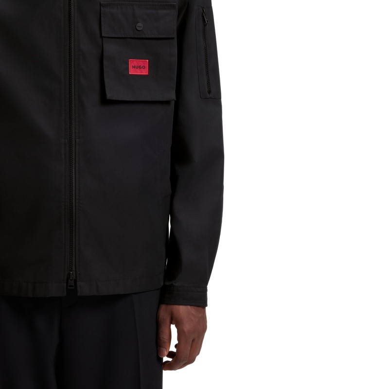 Hugo Overshirt Zip Up With Logo Label-Black