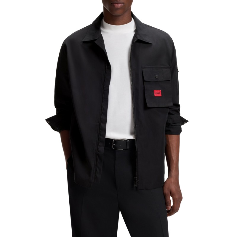 Hugo Overshirt Zip Up With Logo Label-Black