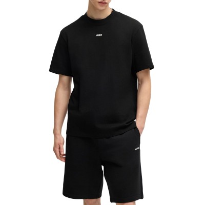 Hugo Cotton-Jersey Relaxed Fit T-Shirt With Logo Print-Black