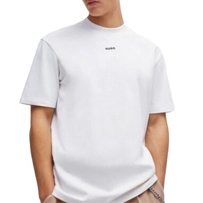 Hugo Cotton-Jersey Relaxed Fit T-Shirt With Logo Print-White