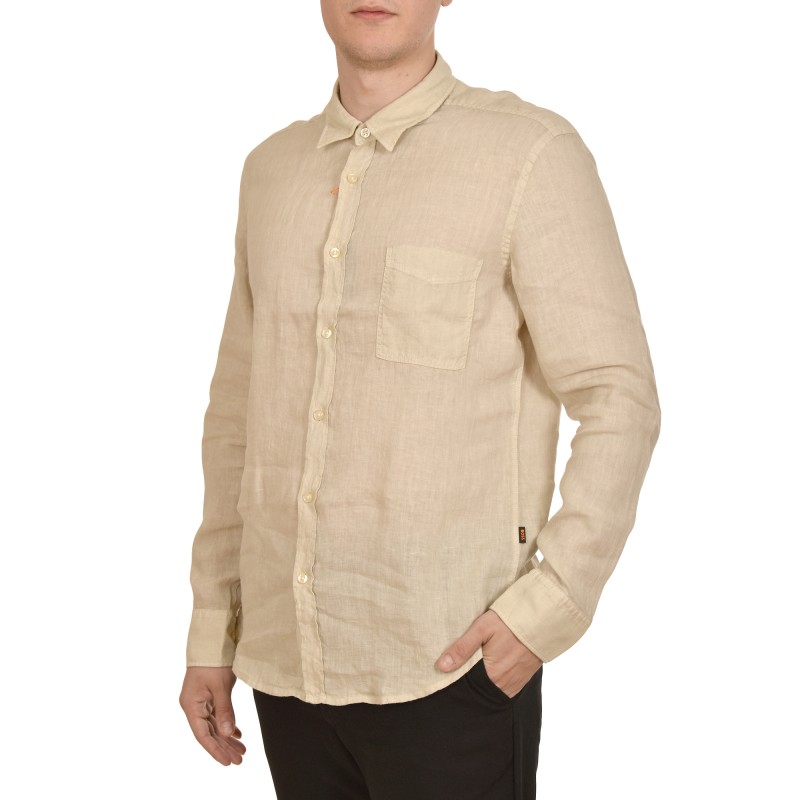Boss Regular Fit Pure Linen Shirt-Light Beige Boss Regular Fit Pure Linen Shirt-Light Beige