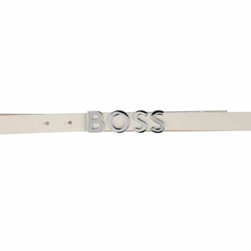 Boss Italian Leather Belt With Logo Buckle-White