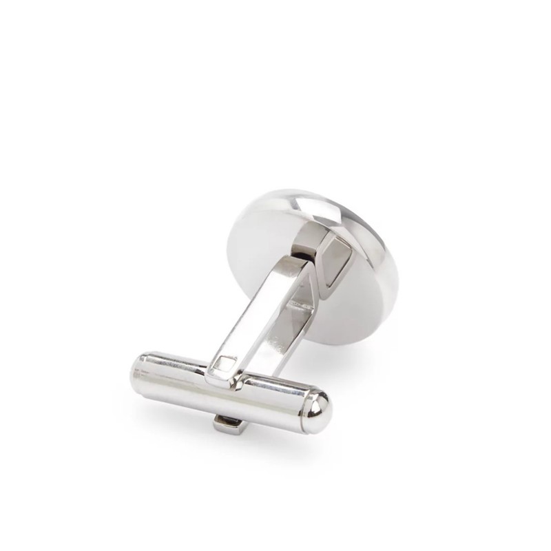 Hugo Round Cufflinks With Logo Engraved Enamel Inserts-Silver