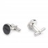 Hugo Round Cufflinks With Logo Engraved Enamel Inserts-Silver