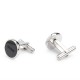 Hugo Round Cufflinks With Logo Engraved Enamel Inserts-Silver