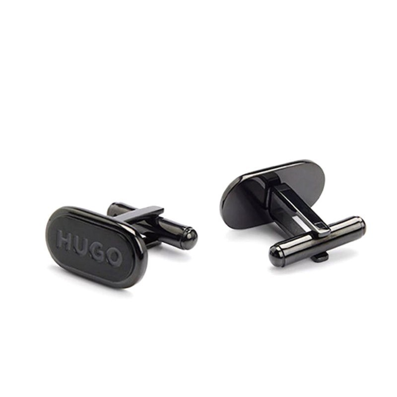 Hugo Cufflinks In Oval Shape With Logo-Black