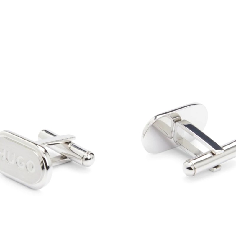 Hugo Cufflinks In Oval Shape With Logo-Silver