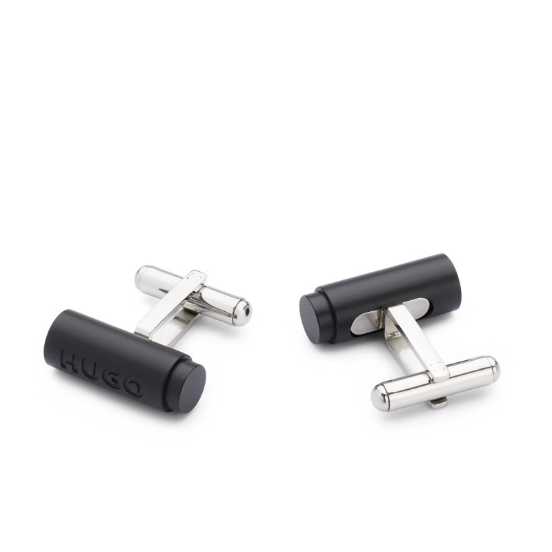 Hugo Black Aluminium Cufflinks With Cylindrical Stopper Design-Black