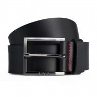 Hugo Italian-Leather Belt With Logo Engraved Buckle-Black