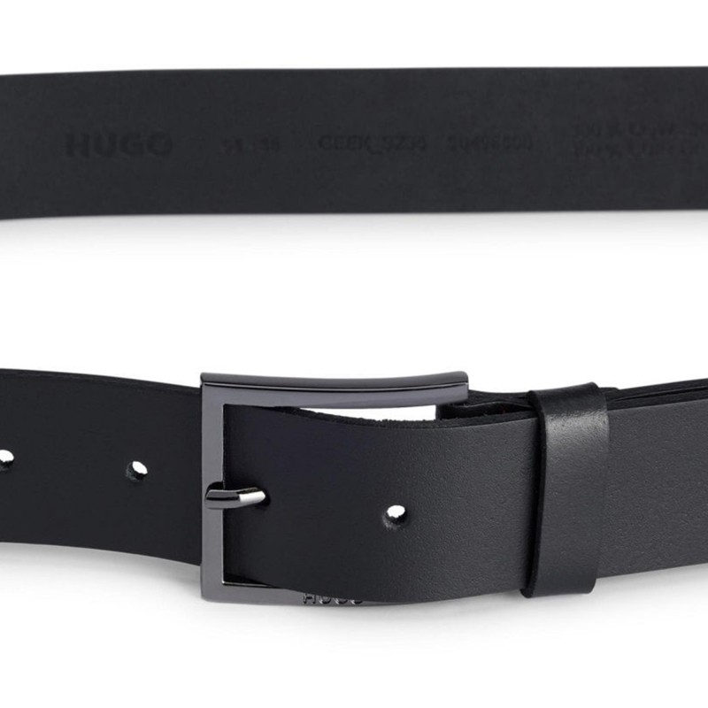 Hugo Italian-Leather Belt With Logo Engraved Buckle-Black Hugo Italian-Leather Belt With Logo Engraved Buckle-Black