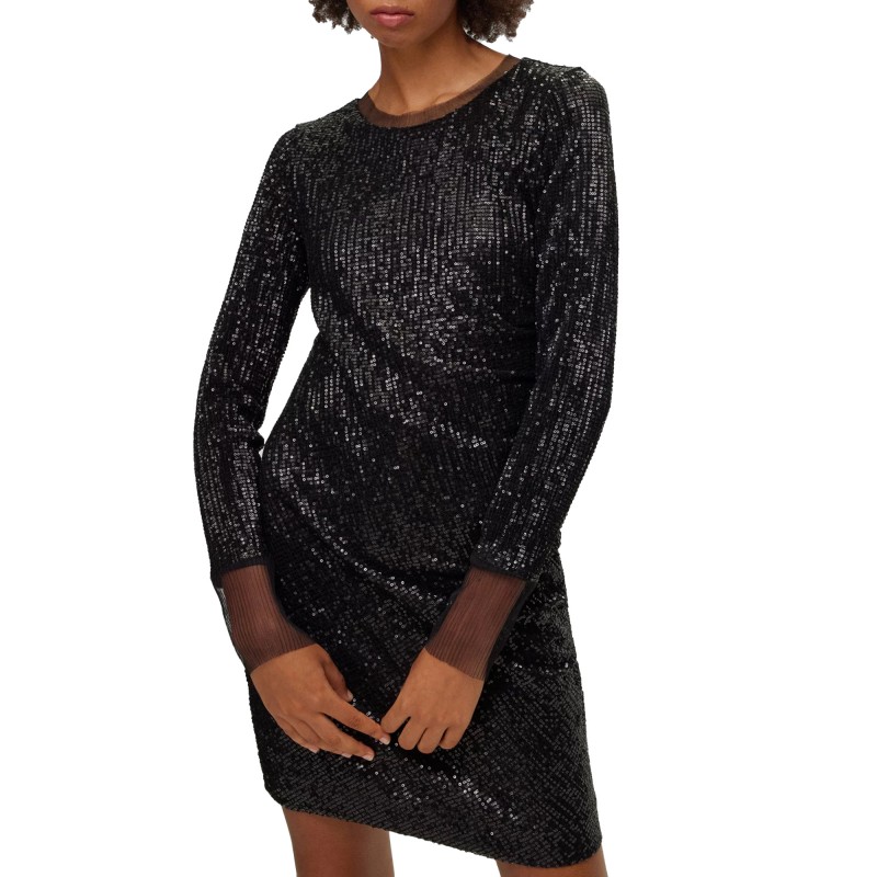 Boss Slim Fit Dress With Sequin Embellisments-Black