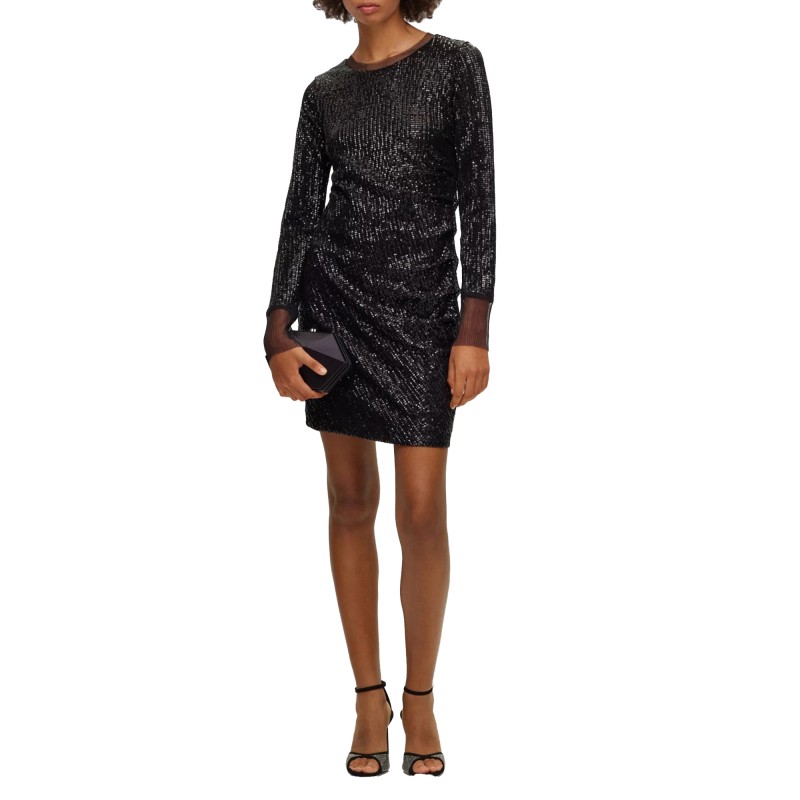 Boss Slim Fit Dress With Sequin Embellisments-Black